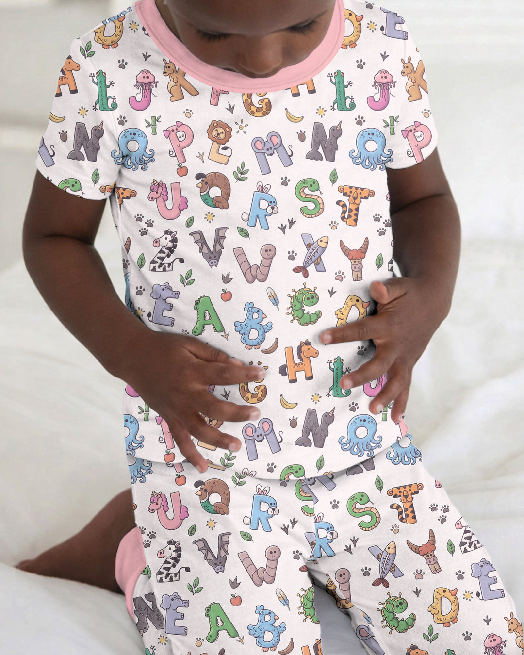 Animals Alphabet Bamboo Two Piece Short Sleeve Pajama Set