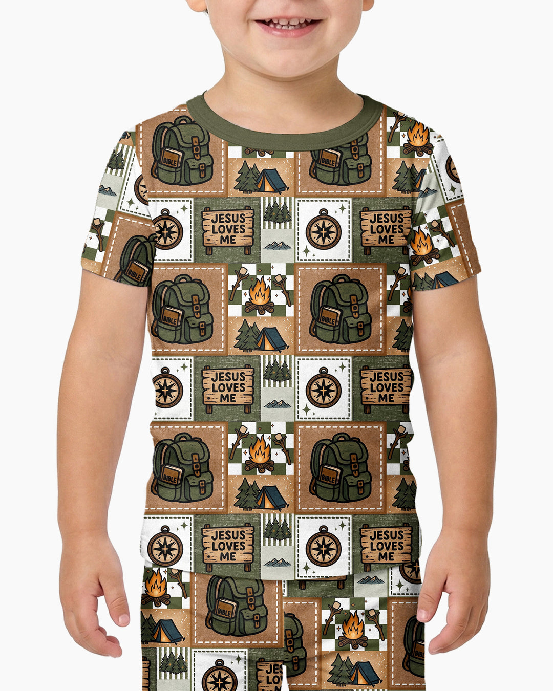 Camping Jesus Loves Me Bamboo Two Piece Short Sleeve Pajama Set