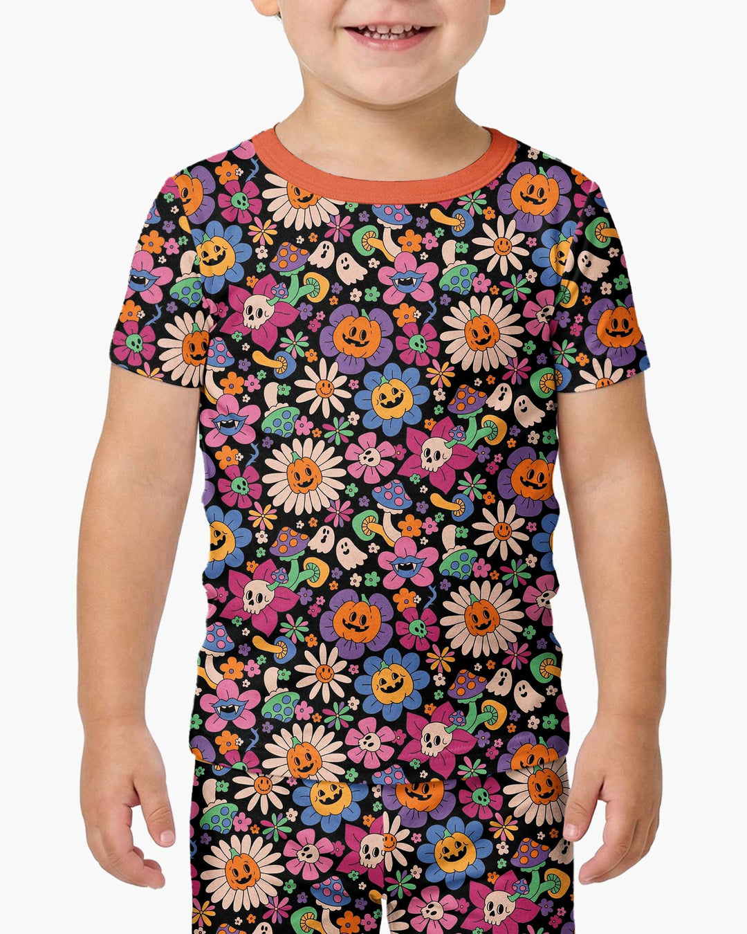 Halloween Flowers Bamboo Two Piece Short Sleeve Pajama Set