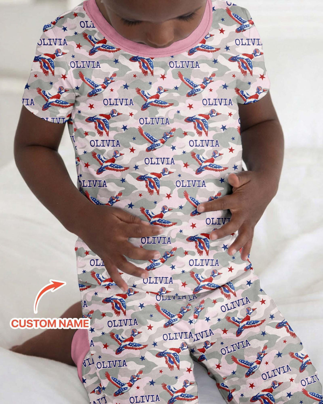 Custom Name America Mallard Duck Family Matching Bamboo Two Piece Short Sleeve Pajama Set