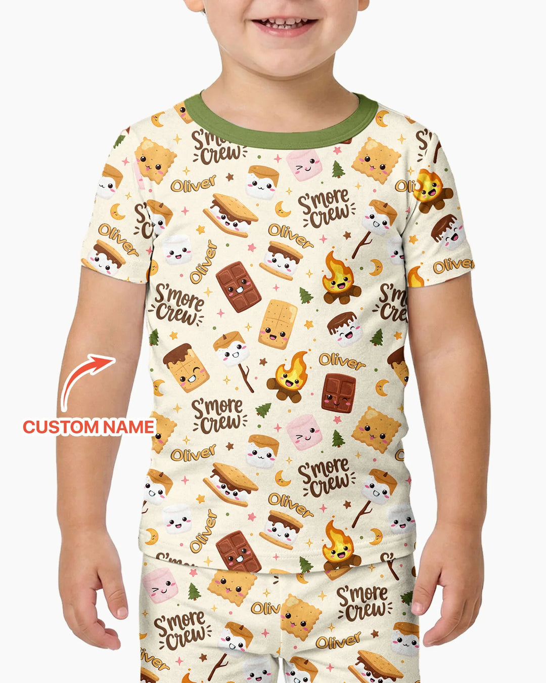 Custom Name Kawaii S'more Crew Family Matching Bamboo Two Piece Short Sleeve Pajama Set