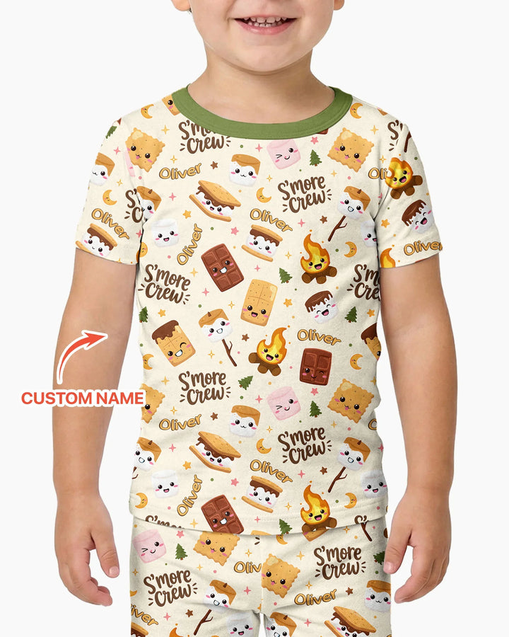 Custom Name Kawaii S'more Crew Family Matching Bamboo Two Piece Short Sleeve Pajama Set