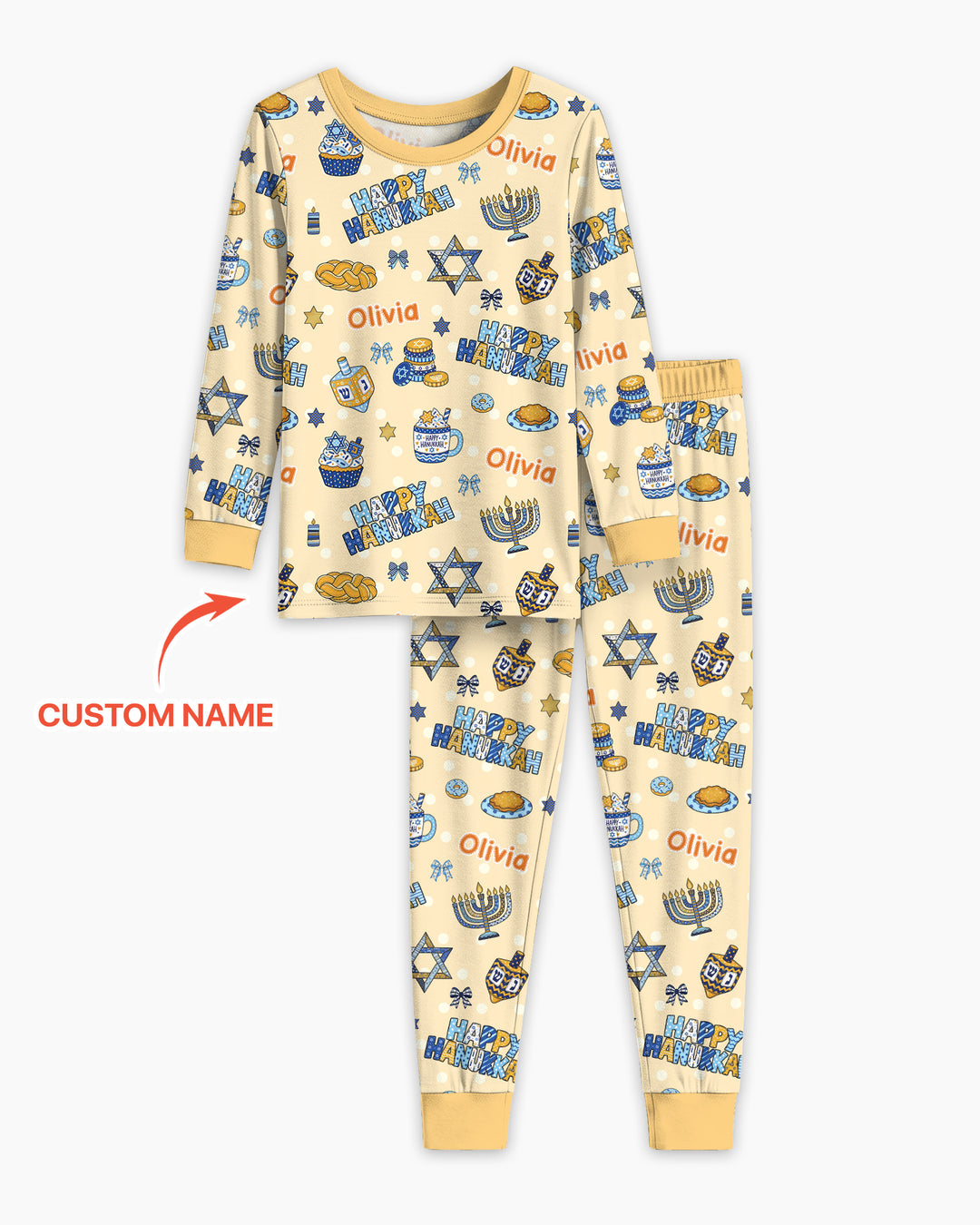 Custom Name Jewish Holiday Bamboo Two Piece Long Sleeve Pajama Set