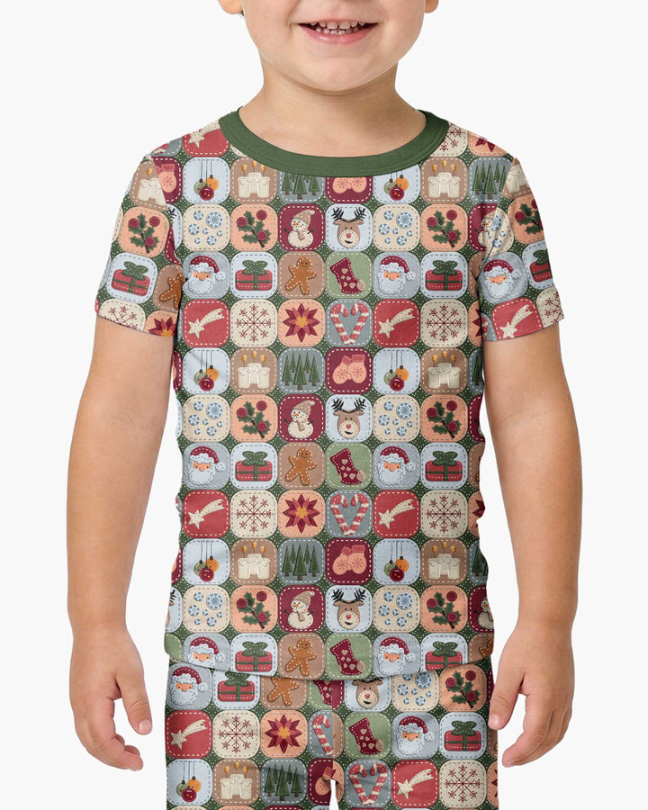 Christmas Felt Patchwork Bamboo Two Piece Short Sleeve Pajama Set