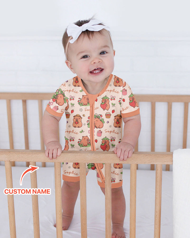Custom Name Capybara Strawberry Bamboo Shorty Zippy