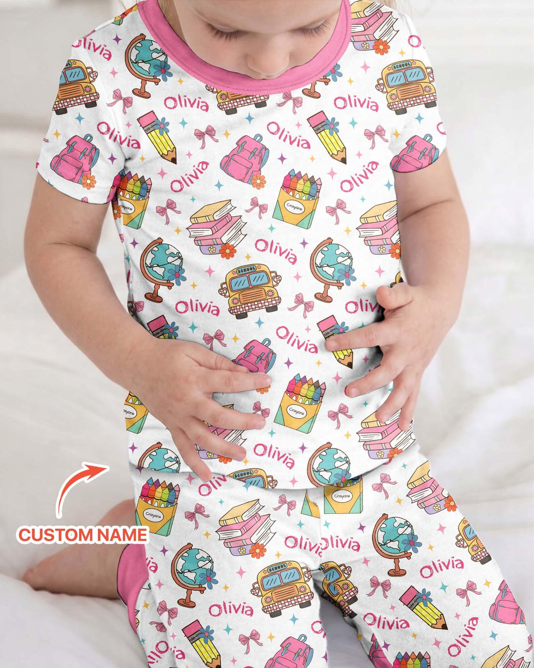 Custom Name Back To School Bamboo Two Piece Short Sleeve Pajama Set