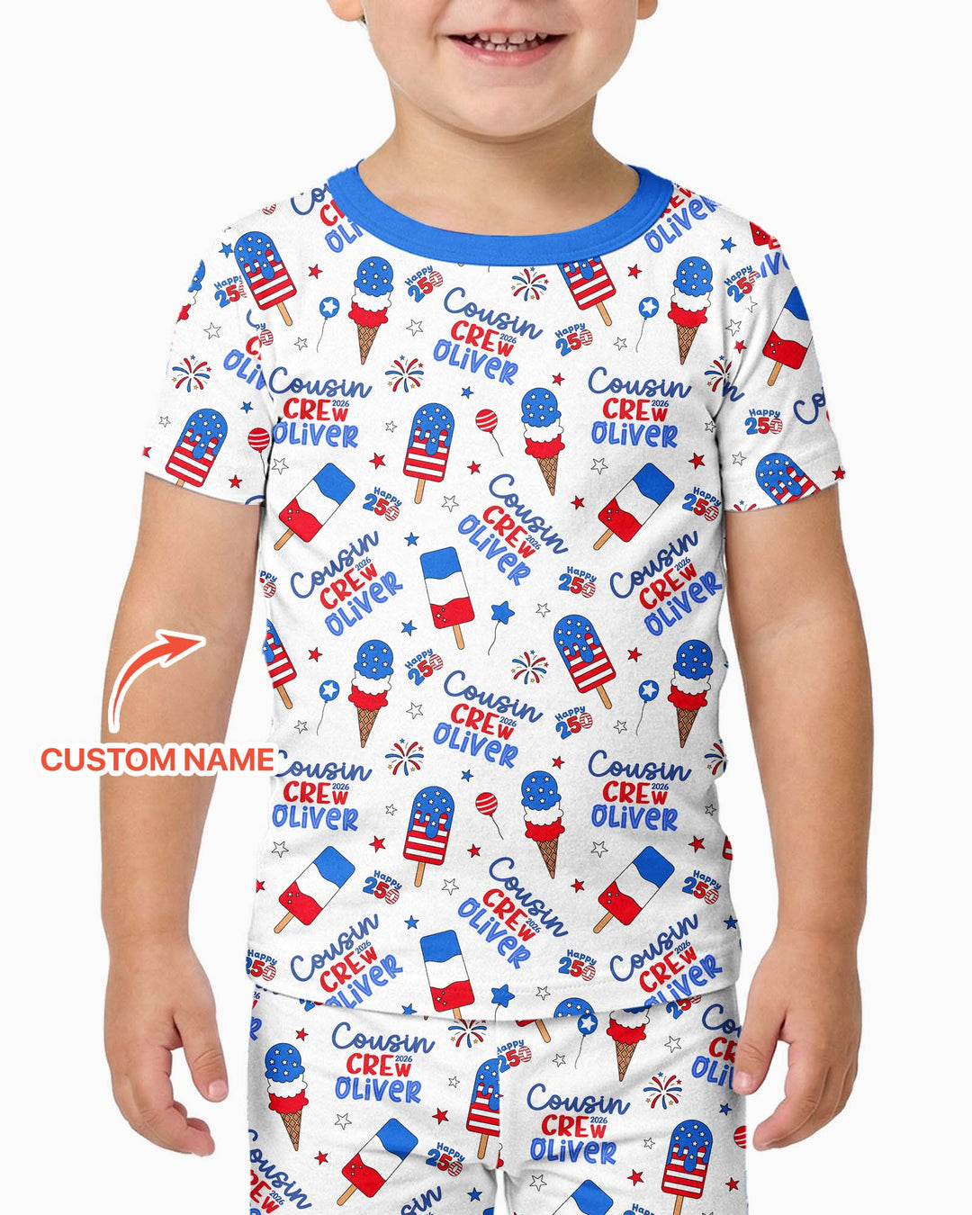 Custom Name 4th of July Cousin Crew Bamboo Two Piece Short Sleeve Pajama Set