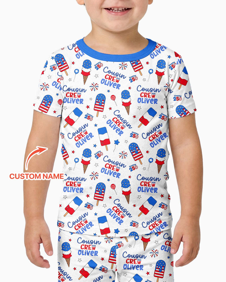 Custom Name 4th of July Cousin Crew Bamboo Two Piece Short Sleeve Pajama Set