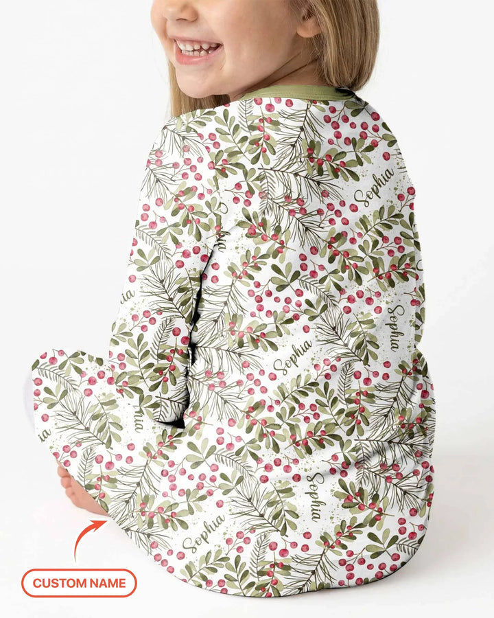 Custom Name Birth Month Flowers Bamboo Two Piece Long Sleeve Pajama Set