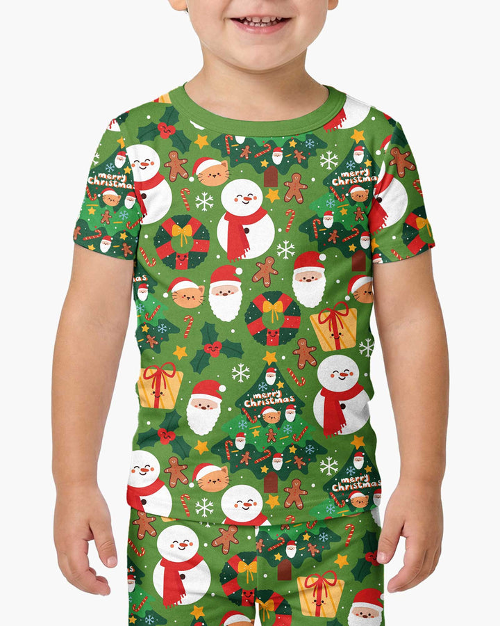 Snowmen Funny Bamboo Two Piece Short Sleeve Pajama Set