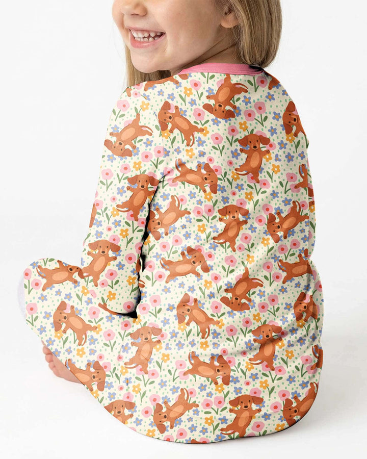 Dachshund Blooms Family Matching Bamboo Two Piece Long Sleeve Pajama Set
