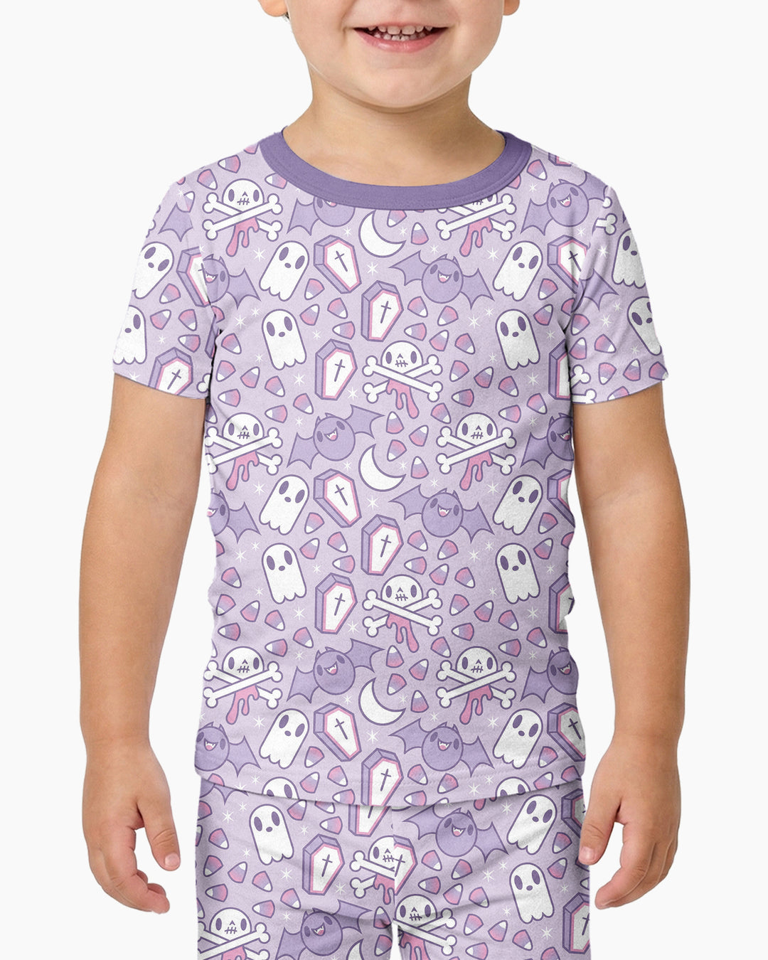 Cute Ghost Halloween Pastel Purple Spooky Bamboo Two Piece Short Sleeve Pajama Set