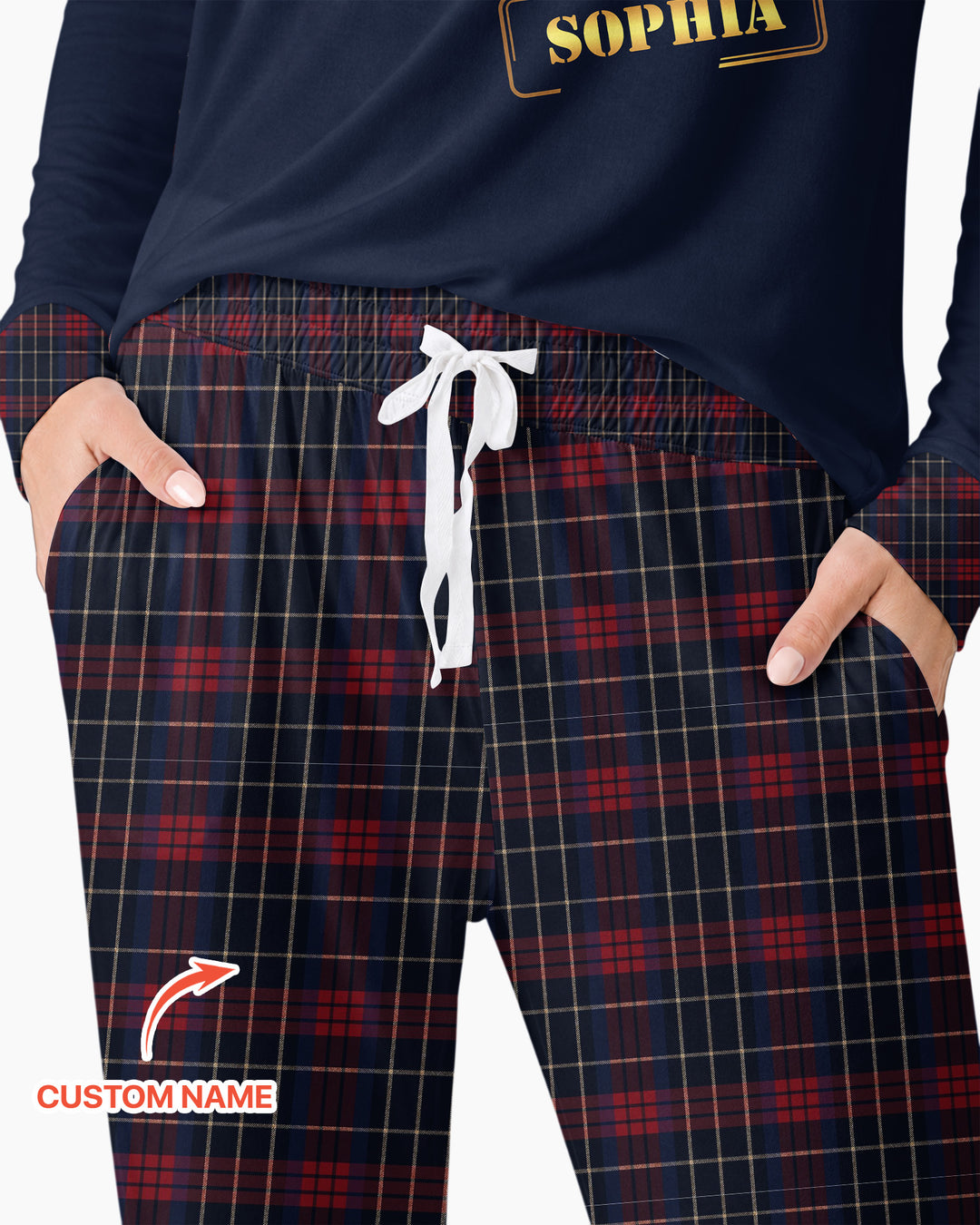 Custom Name North Pole Plaid Bamboo Women Pajama Set