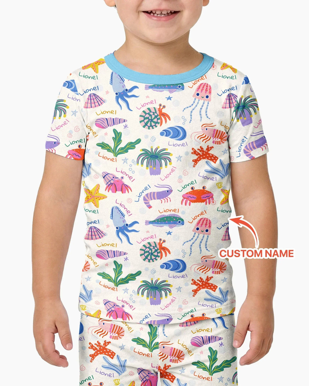 Tide Pool Pals Custom Name Bamboo Two Piece Short Sleeve Shorts Pajama Set