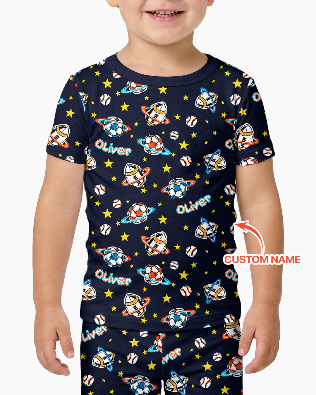 Custom Name Space Sport Bamboo Two Piece Short Sleeve Pajama Set