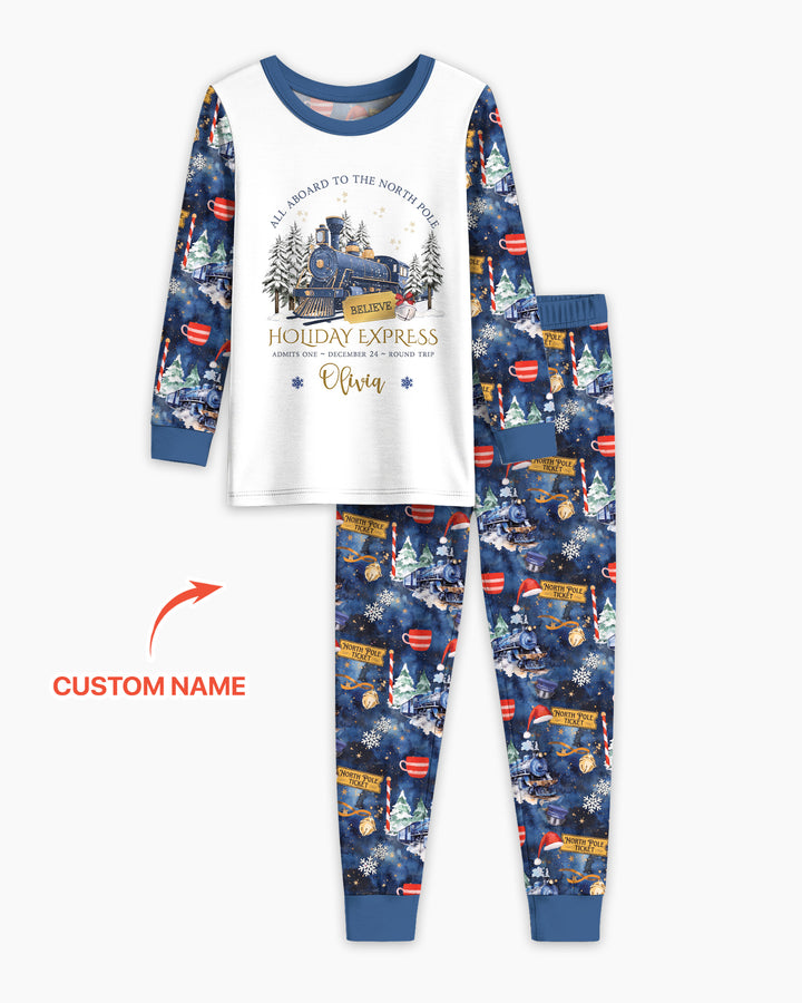 Custom Name North Pole Journey Bamboo Two Piece Long Sleeve Pajama Set