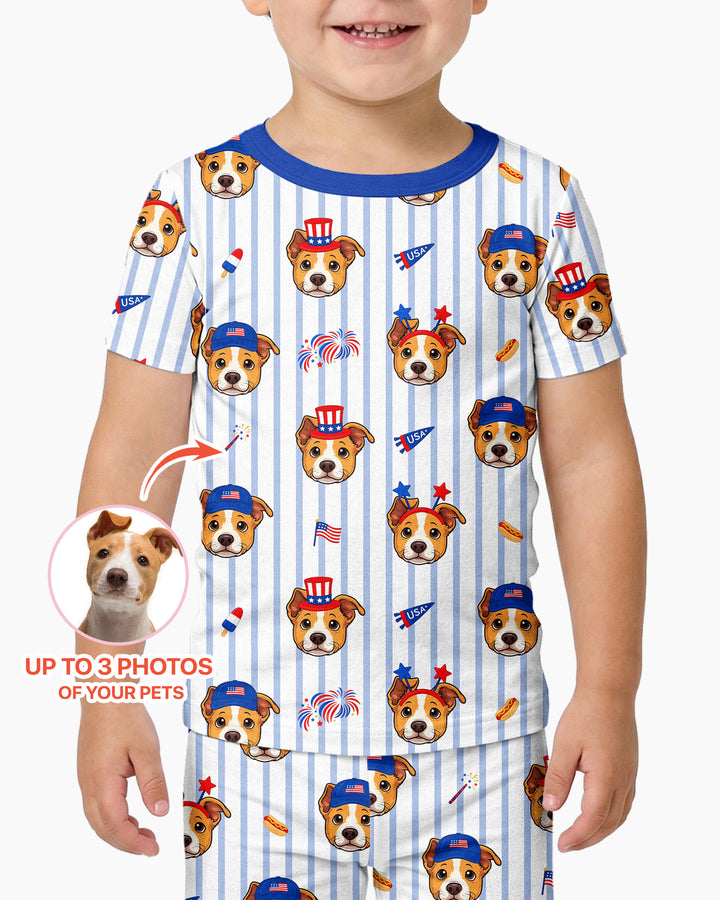 Custom Pet Image 4th of July Family Matching Bamboo Two Piece Short Sleeve Pajama Set