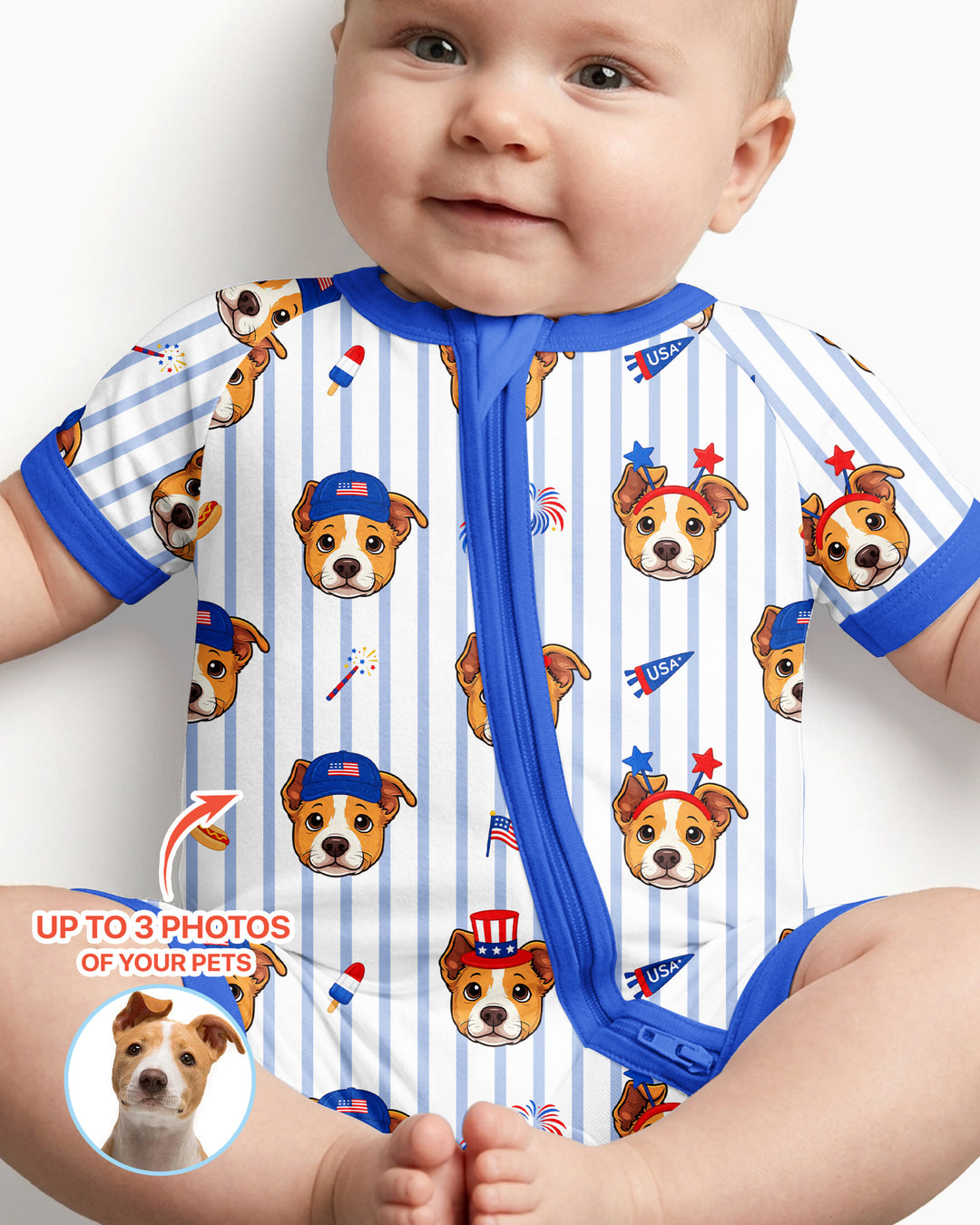 Custom Pet Image 4th of July Family Matching Bamboo Shorty Zippy