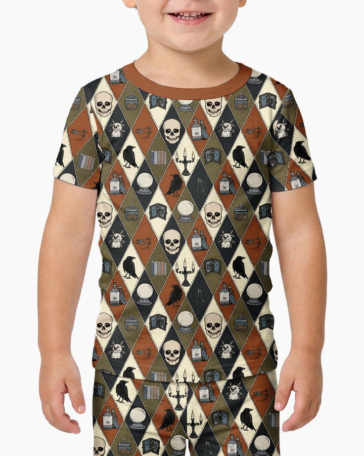 Retro Gothic Halloween Patchwork Bamboo Two Piece Short Sleeve Pajama Set
