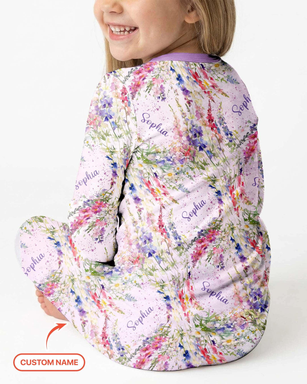 Custom Name Birth Month Flowers Bamboo Two Piece Long Sleeve Pajama Set