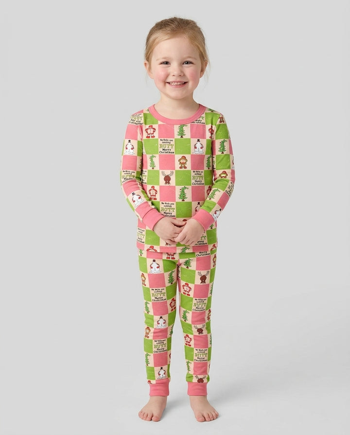 Nothing Butt Merry Christmas Checkerboard Bamboo Two Piece Long Sleeve Pajama Set