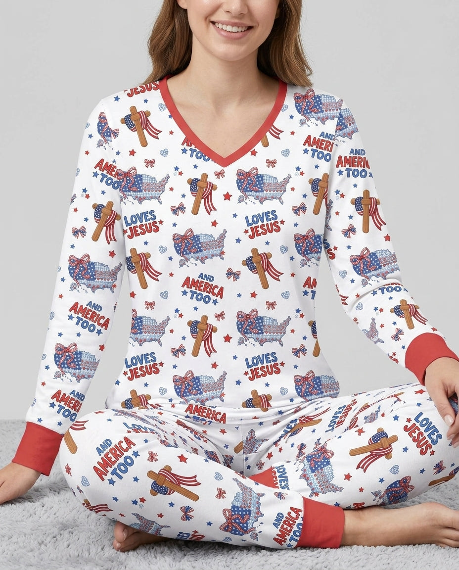 Loves Jesus And America Too Bamboo Women Pajama Set