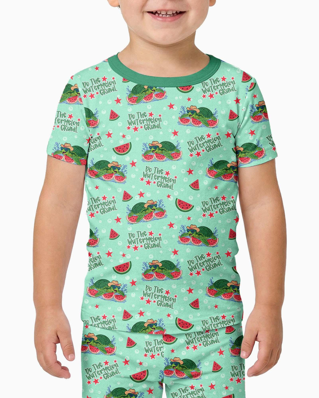 Watermelon Turtle Family Matching Bamboo Two Piece Short Sleeve Pajama Set