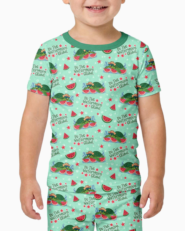 Watermelon Turtle Family Matching Bamboo Two Piece Short Sleeve Pajama Set