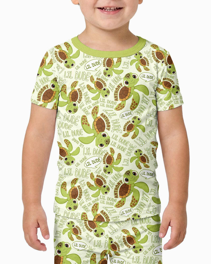 Custom Name Version Father and Son Turtle Bamboo Two Piece Short Sleeve Pajama Set