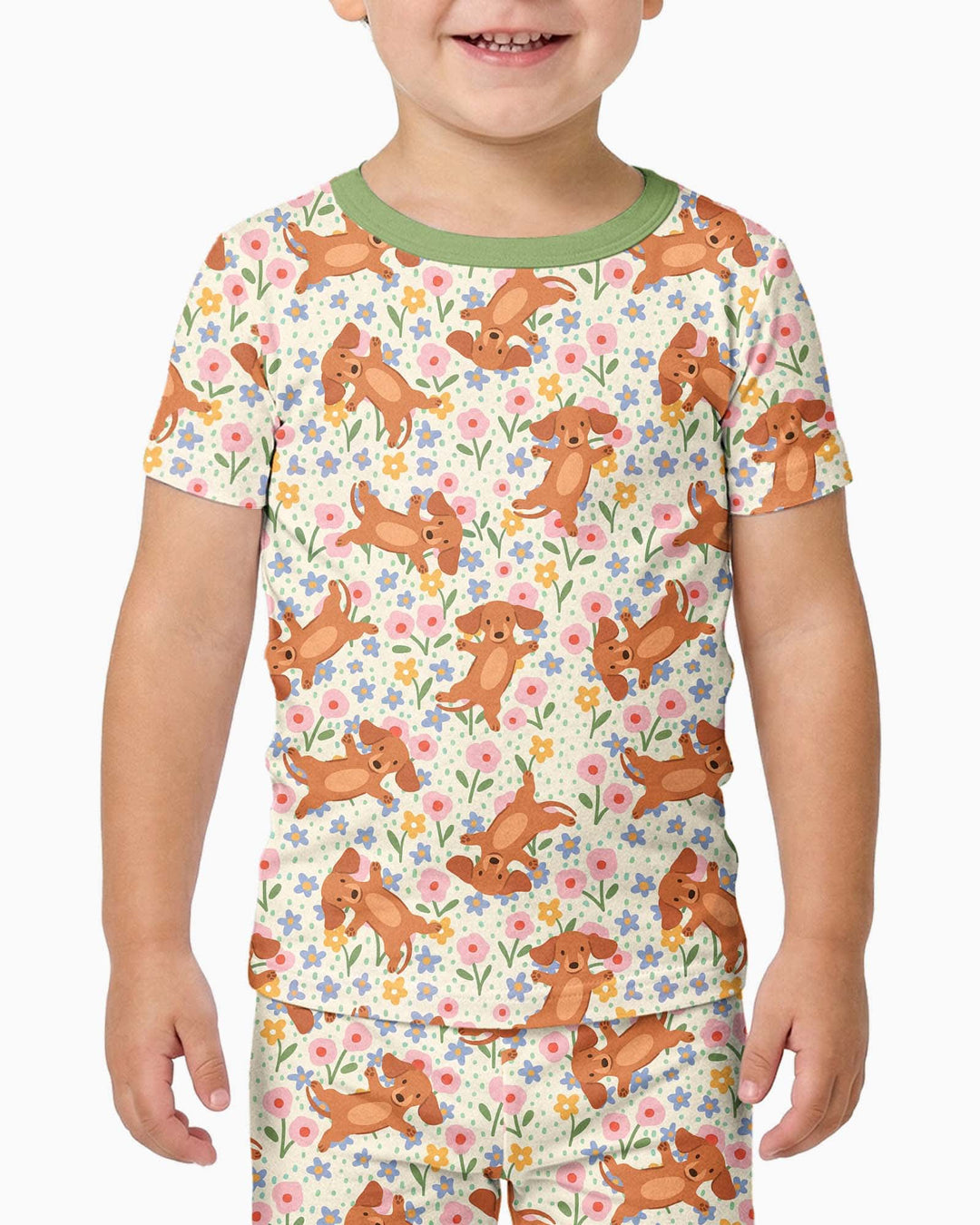 Dachshund Blooms Family Matching Bamboo Two Piece Short Sleeve Pajama Set
