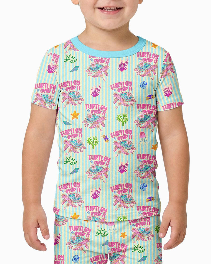 Turtley Over It Family Matching Bamboo Two Piece Short Sleeve Pajama Set