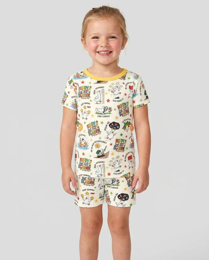 Silly Goose Happy Last Day of School Bamboo Two Piece Short Sleeve Shorts Pajama Set