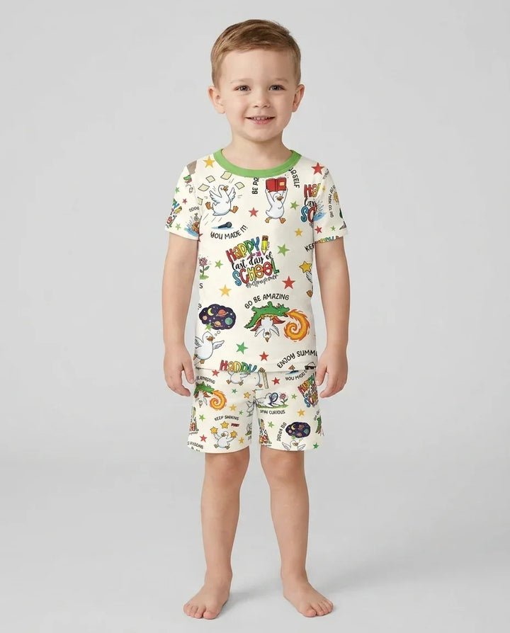 Silly Goose Happy Last Day of School Bamboo Two Piece Short Sleeve Shorts Pajama Set