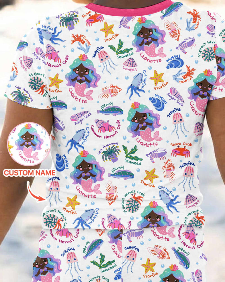 Personalized Cute Mermaid Bamboo Two Piece Short Sleeve Pajama Set