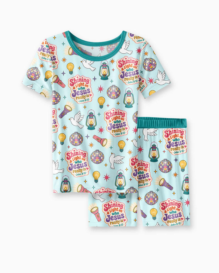 VBS Shining A Light On Who Jesus Really Is Bamboo Two Piece Short Sleeve Shorts Pajama Set