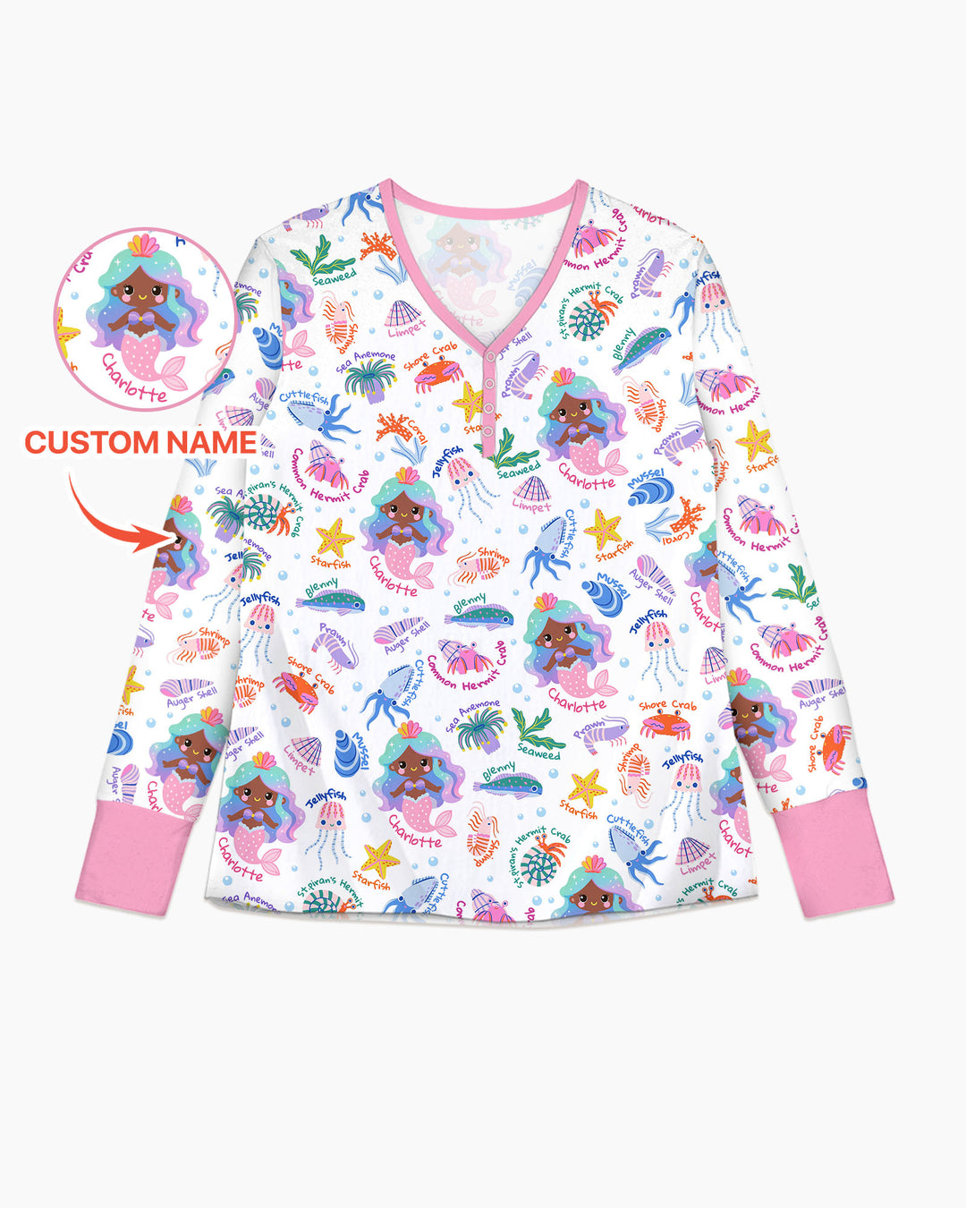 Personalized Cute Mermaid Bamboo Women Pajama Set