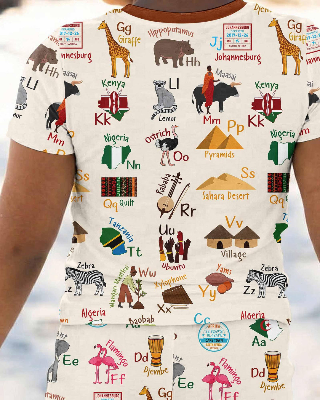 Explore Africa Geography Alphabet Bamboo Two Piece Short Sleeve Pajama Set