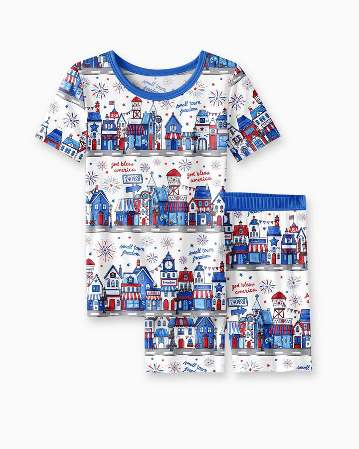 Small Town Freedom USA Bamboo Two Piece Short Sleeve Shorts Pajama Set