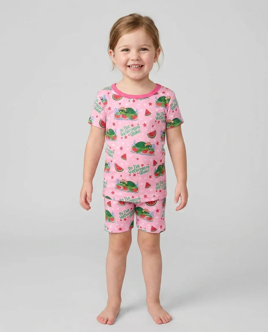 Watermelon Turtle Family Matching Bamboo Two Piece Short Sleeve Shorts Pajama Set