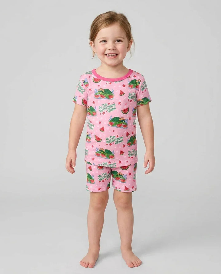 Watermelon Turtle Family Matching Bamboo Two Piece Short Sleeve Shorts Pajama Set