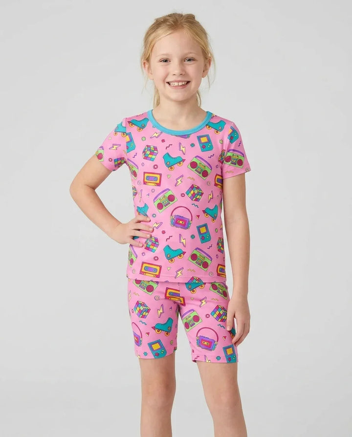 80s Retro Neon Bamboo Two Piece Short Sleeve Shorts Pajama Set