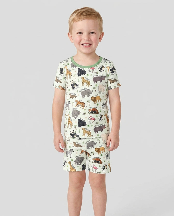 Safari Animals Bamboo Two Piece Short Sleeve Shorts Pajama Set
