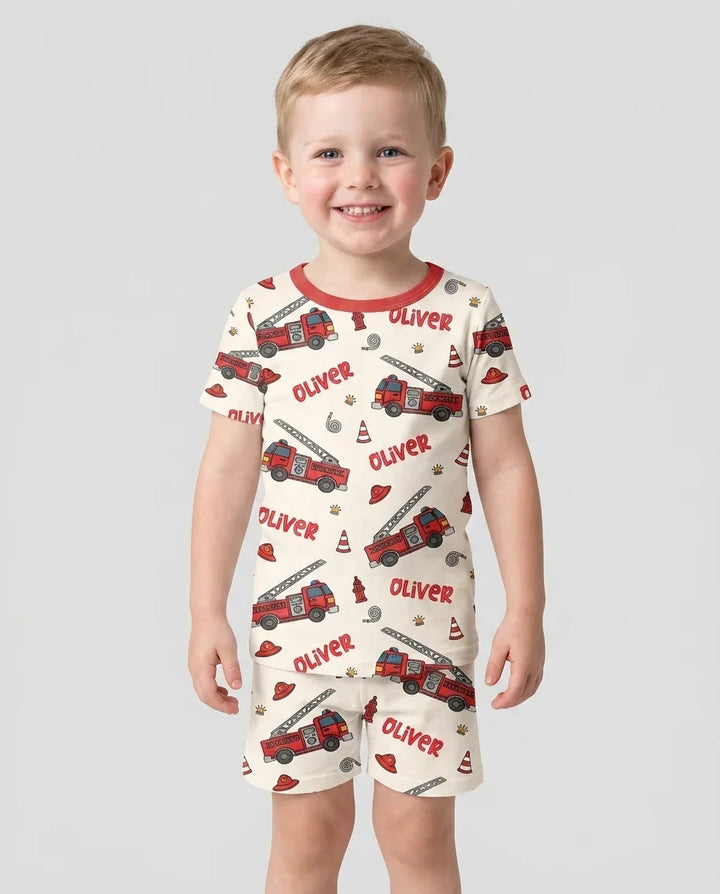 Custom Name Future Firefighters Bamboo Two Piece Short Sleeve Shorts Pajama Set