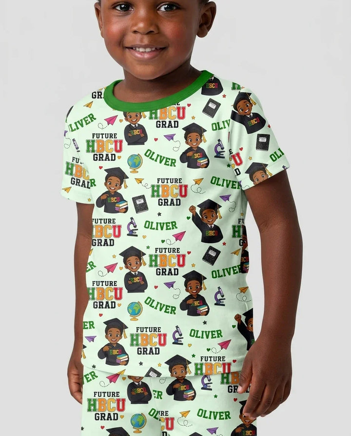 Custom Name Future HBCU Grad Bamboo Two Piece Short Sleeve Shorts Pajama Set