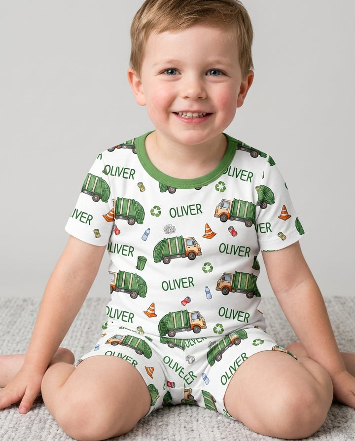 Custom Name Garbage Day Bamboo Two Piece Short Sleeve Shorts Pajama Set