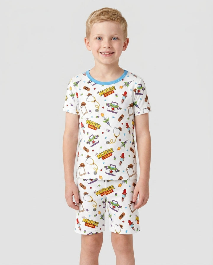 Nurse Story Bamboo Two Piece Short Sleeve Shorts Pajama Set