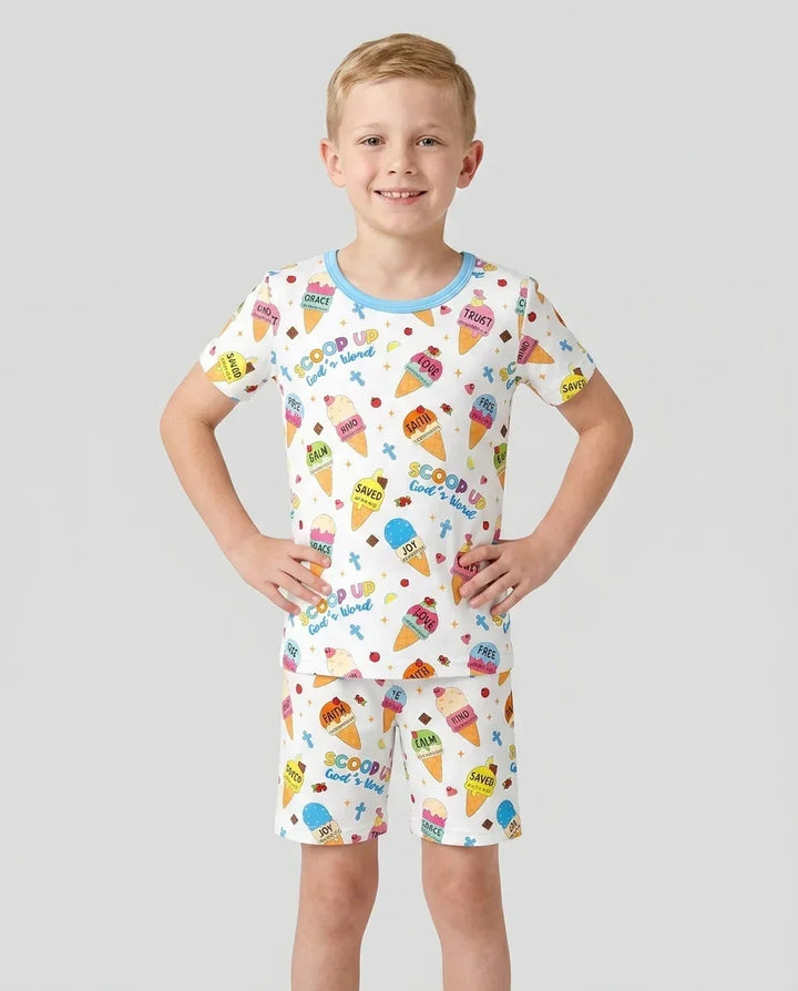 Ice Cream Summer Christian Bamboo Two Piece Short Sleeve Shorts Pajama Set