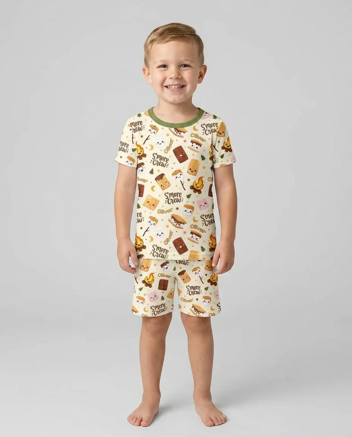 Custom Name Kawaii S'more Crew Family Matching Bamboo Two Piece Short Sleeve Shorts Pajama Set