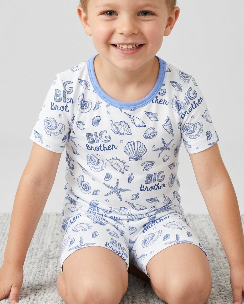 Coquette Seashell Matching Sibling Bamboo Two Piece Short Sleeve Shorts Pajama Set