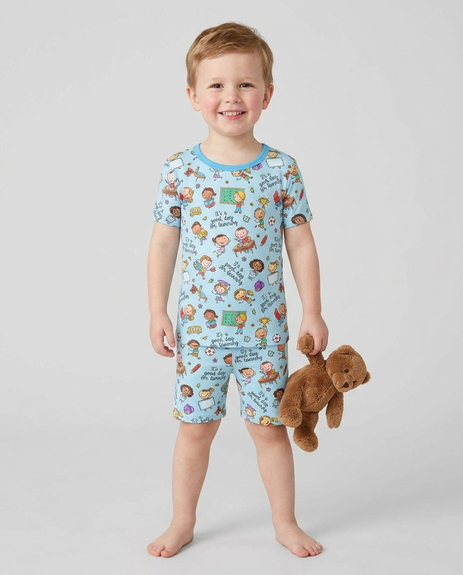 Little Learners Adventure Bamboo Two Piece Short Sleeve Shorts Pajama Set
